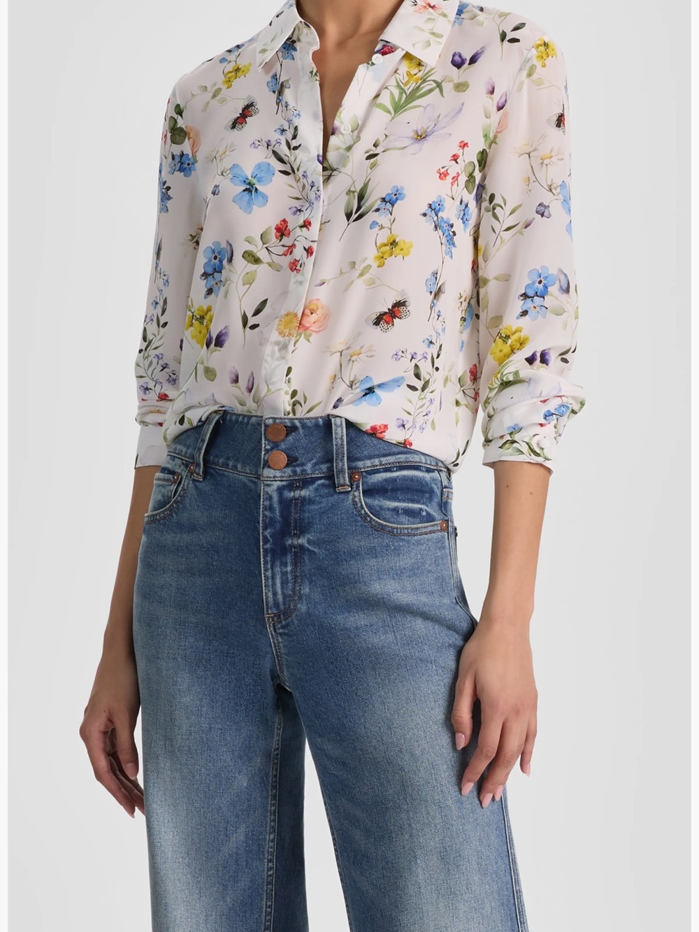 Floral Print Button-Up Blouse in Ivory